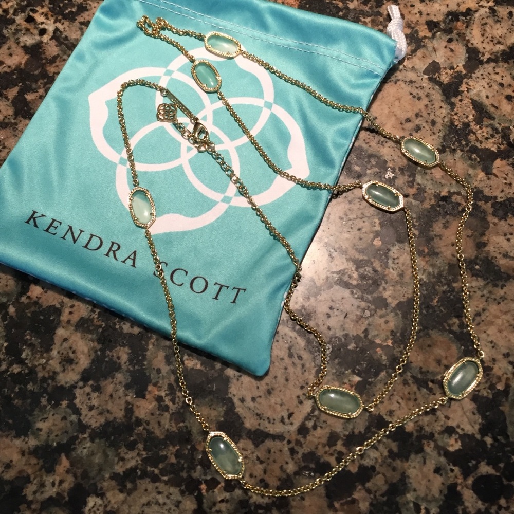Kendra Scott Gold Necklace with Light Aqua Green Stones